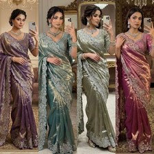 SAREE PARTY INDIAN WEAR SARI DESIGNER BOLLYWOOD BLOUSE WEDDING ETHNIC PAKISTANI