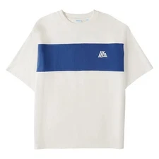 NWT Aldi Gear ‘25 Logo T-shirt Unisex Sz Large Off White Blue Relaxed Stretch