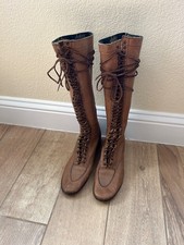 Antique 20's 30's JUSTIN Ft Worth Texas TALL Leather LACE-UP BOOTS Vintage