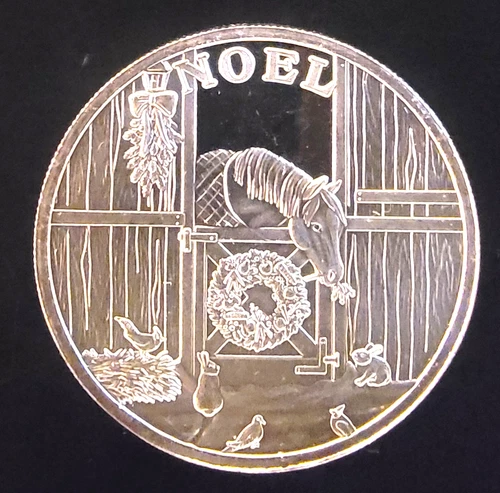 2002 Christmas Noel Horse Wreath Orname US Bullion US-0.999 Silver 1 Oz Art Coin
