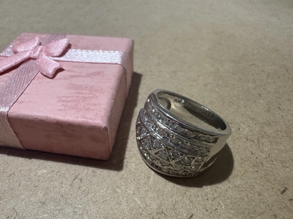 Anello Fascia Spessa Argento 925 E Zirconi Bianchi Brillanti 8GR 17MM - Immagine 2 di 3