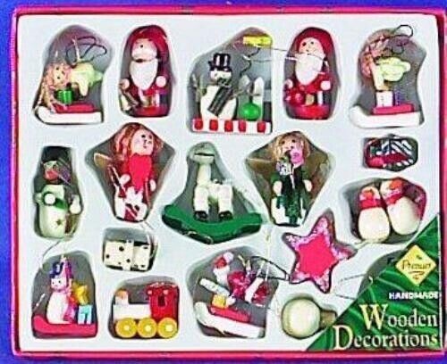 Christmas Tree Decorations - Wooden Characters Pack of 18 Assorted