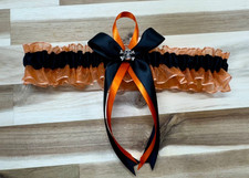 Single Skull Orange Organza Black Single Wedding Garters