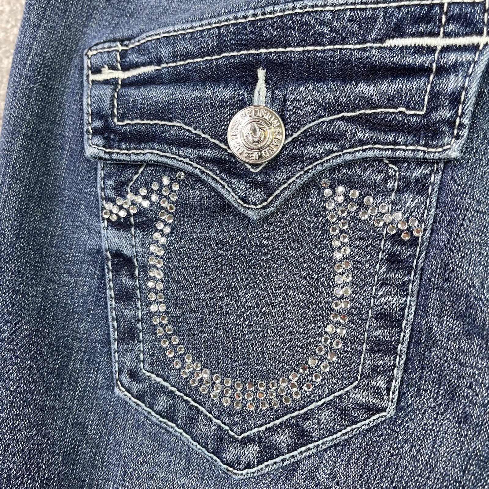 True Religion Jeans Women's 28 Blue Slim Straight Low Rise Dark Flap Pockets thumbnail 6