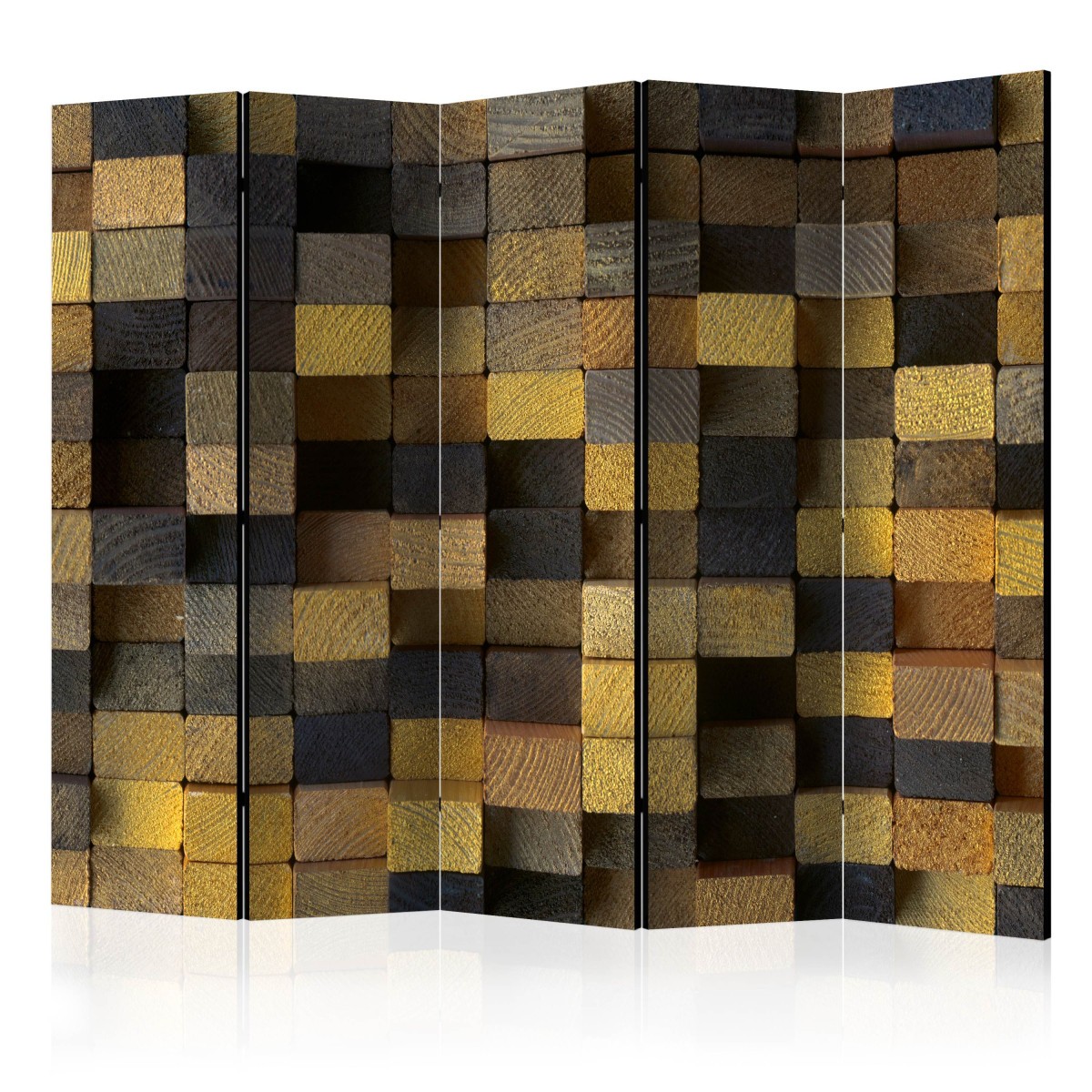 Paravent 5 volets Wooden Cubes pour créer un coin bureau calme dans le salon