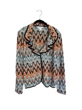 NWT Exclusively Misook chevron zigzag print cardigan jacket ruffle trim sz XL