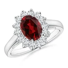 925 Silver Root Chakra Oval Garnet Stone Halo Birthday Wife Ring Jewelry Size 7