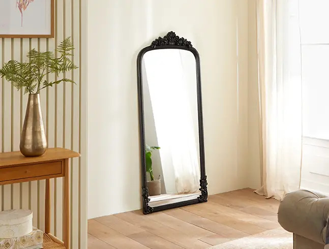Chatsworth Black Full-Length Standing Mirror Rectangular Frame -H 161cm x W 73cm