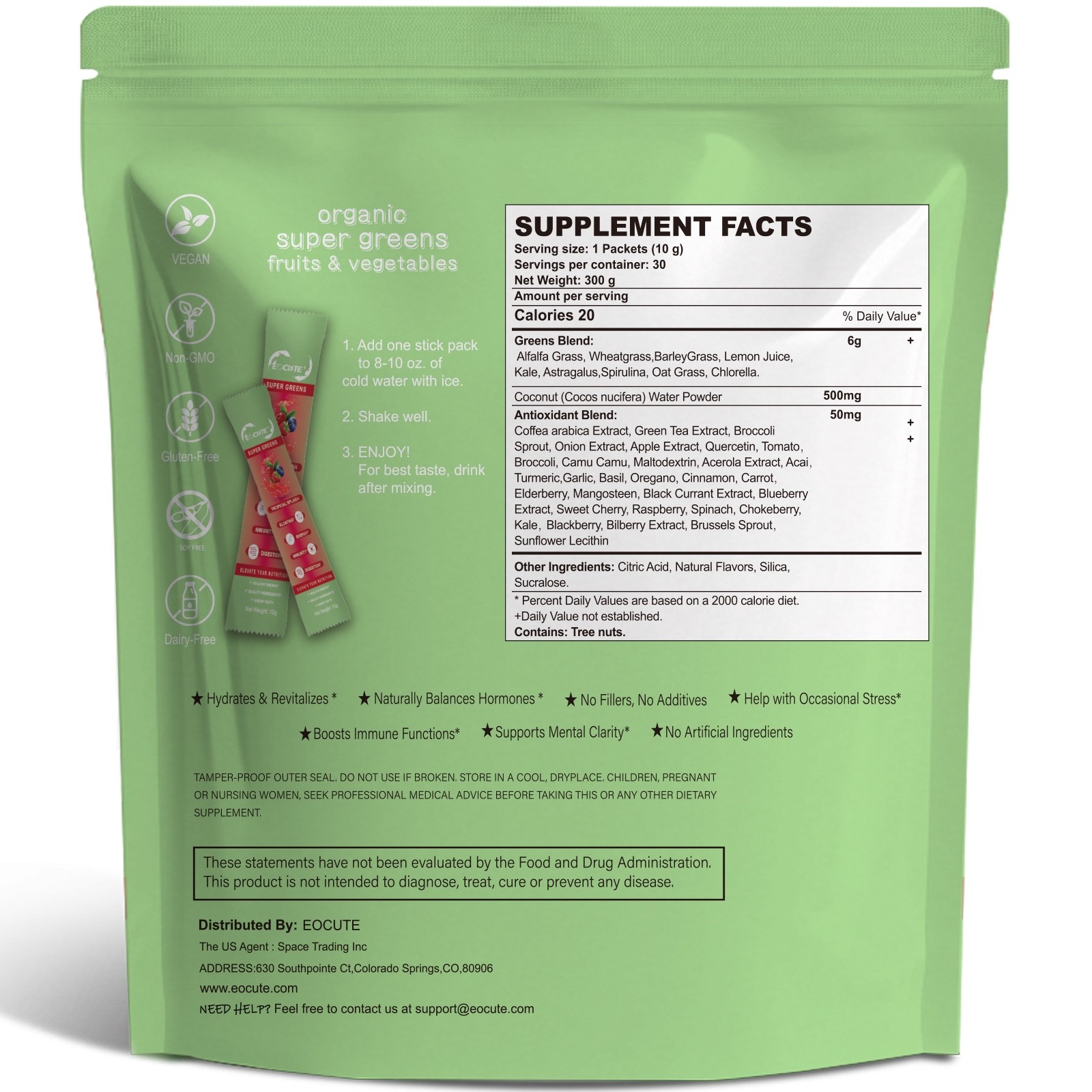 Super GREENS Powder Berry Flavor Bloating Relief, Gut Health & More 30 packet
