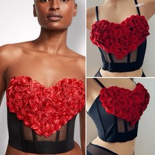 Victoria s Secret Archives Rosette Corset Top Buster Black Red Roses S-DD
