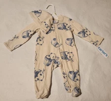 NWT Carter's Panda Bear Print Footed 1PC Hat Outfit Baby Boy