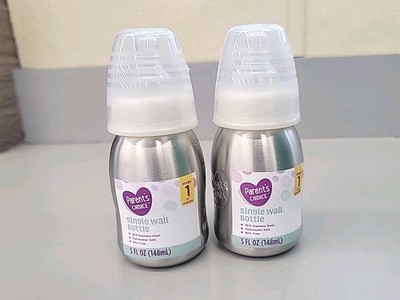 2 Pack Single Wall Bottle Stainless Steel 5oz Parent's Choice 0+Months. 