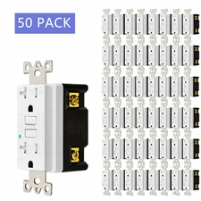 50PK GFCI Receptacle 20A with LED Indicator, Screwless Wall Plates Included, ETL