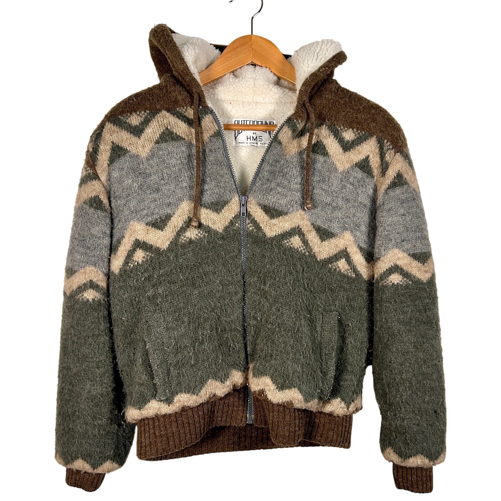 Vintage Outerbound Jacket Women Small Gray Shetland Wool Southwestern Hooded 90s