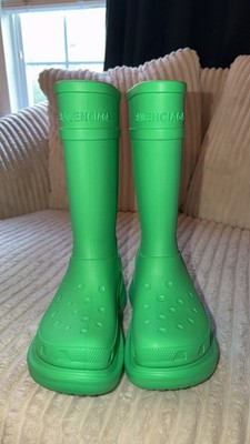Balenciaga Green Rubber Rain Boots Water Resistant Logo Pull On Mid-Calf Men