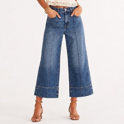 Studio Blue Elena High Rise Pintuck Wide Leg Capri Jeans Size 26 NWT