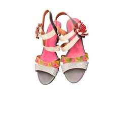 Spring Step L'Artiste Floral Orizon Heel Sandals Eclectic Whimsy Artsy Size 9