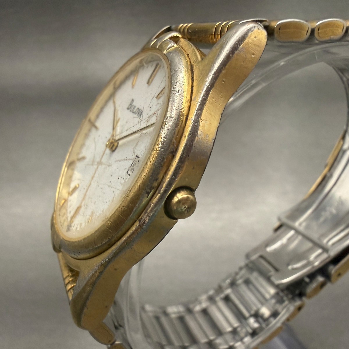 Bulova Watch Men 35mm White Dial Gold Tone Date Round  display picture 1