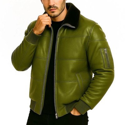 Men's B3 Bomber Aviator RAF Shearling Leather Jacket-Real Sheepskin Pilot Style