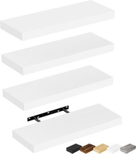 Set of 4, 16" White Engineered Wood Floating Shelves for Wall Storage