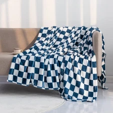 LOMAO Throw Blankets Flannel Blanket with Checkerboard Grid Pattern Soft Thro...
