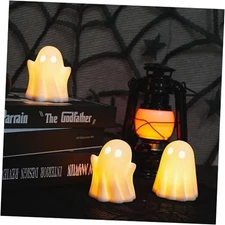  3 Pack Cute Ghost Light Up Halloween Decor, LED White Ceramic Spooky 