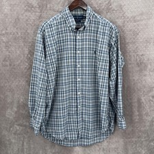 Ralph Lauren Shirt Mens Large Blue Plaid Long Sleeve Button Down Blake Cotton