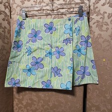 Lilly Pulitzer Vintage White Label Blue Green Floral Wrap Skirt Size 10