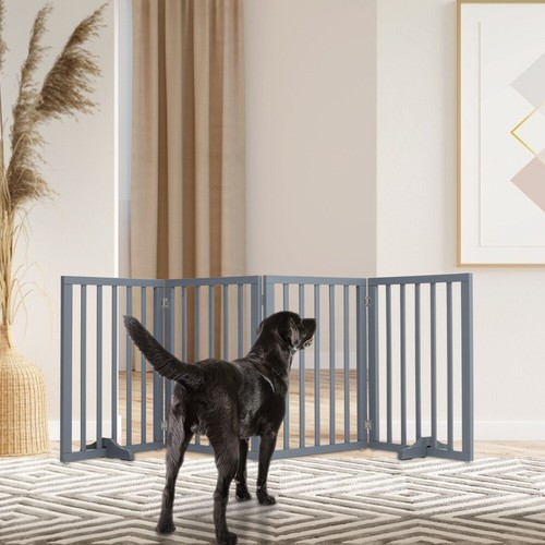 3/4 Panels Folding Pet Gate Freestanding Wooden Dog Fence Safety Barrier Divider - Picture 35 of 35