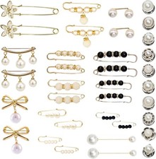 36 Pcs Pearl Brooch Pins Sweater Shawl Clip Neckline Safety Pin Faux