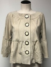 Kenzie Stone Wheat Color Suede Peplum Jacket Button Front 3/4 Bell Sleeves Sz 8
