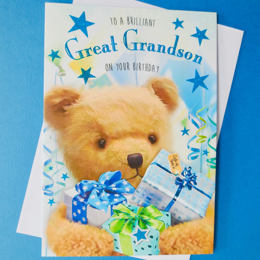 To A Brilliant Great Grandson On Your Birthday Card 9""x6"" Teddy Bear Message