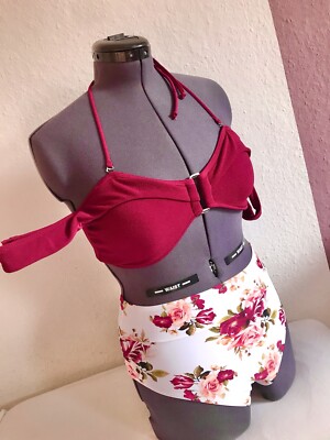 Neuer Cupshe Bikini Gr.XXL 40/42 High-weast-Hose Rosen Dunkel-Rot Schnalle