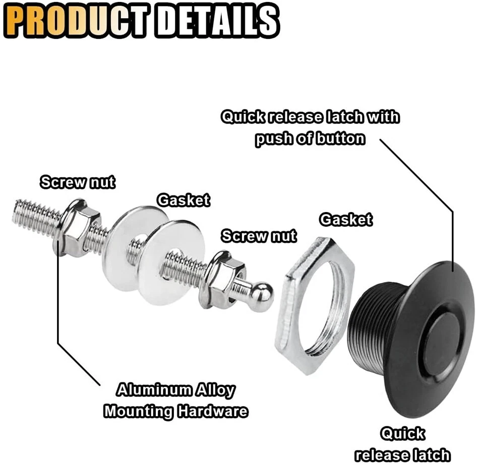 通用按钮快速释放汽车防撞罩锁针夹帽闩锁 — 第 3/4 张图片