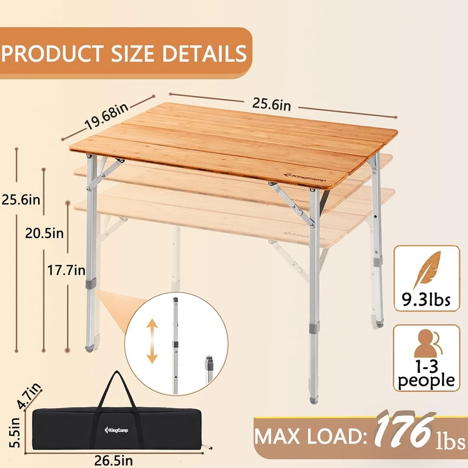 Mesa de Camping Plegable Ligera Estable KingCamp Amarilla_25.6"x19.6" Actualización  Foto 2 de 4