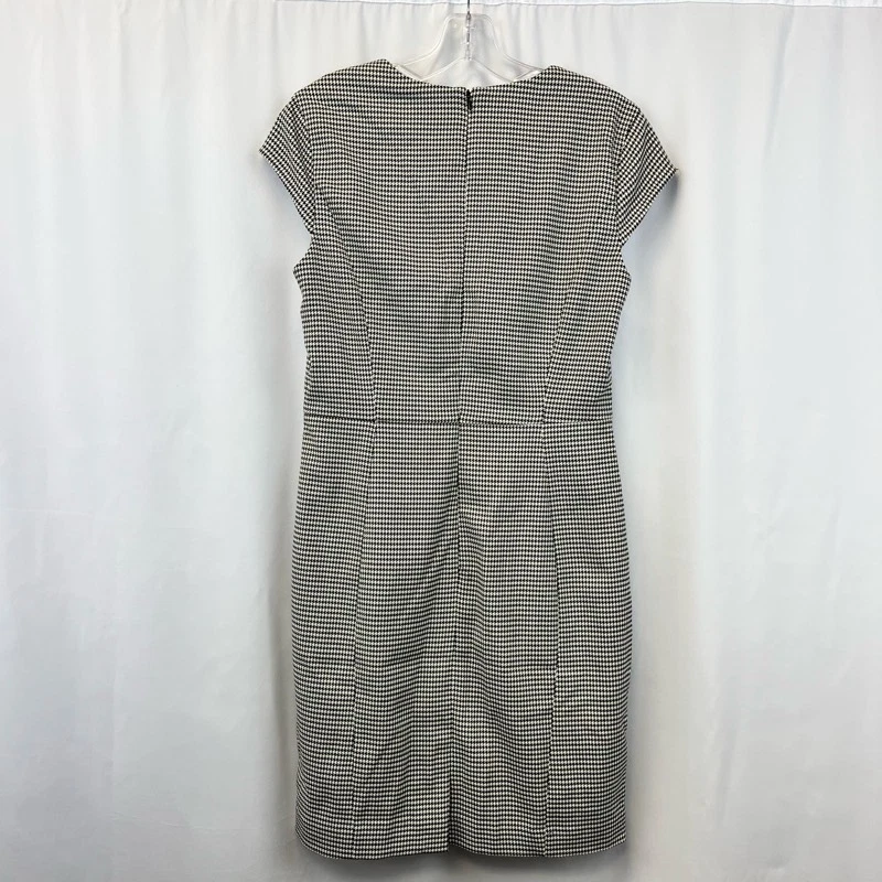 H&m Sheath Dress Women's 8 Black White Houndstooth Stretch Knee Length Zip - Image 3 of 4