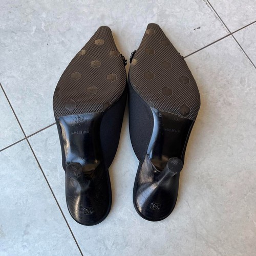 CHANEL Bijou Pointed Toe Heel Sandals Mules Pumps Shoes Women Size EU 35 Black - Picture 2 of 4