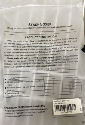 Smuggling Duds Mens Stash Boxer Brief Shorts Black Boxers with Pockets Large New - Picture 10 of 10