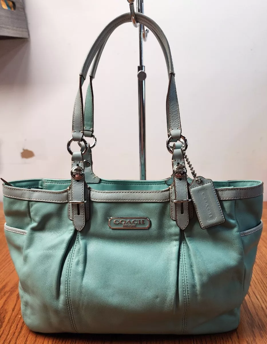 COACH Gallery Leather Tote Shoulder Bag F16565 Handbag Purse Aqua Turquoise