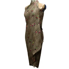 Abstract Geometric Honeycomb Print Rectangle Scarf Rayon Grayish Brown 67x37.5