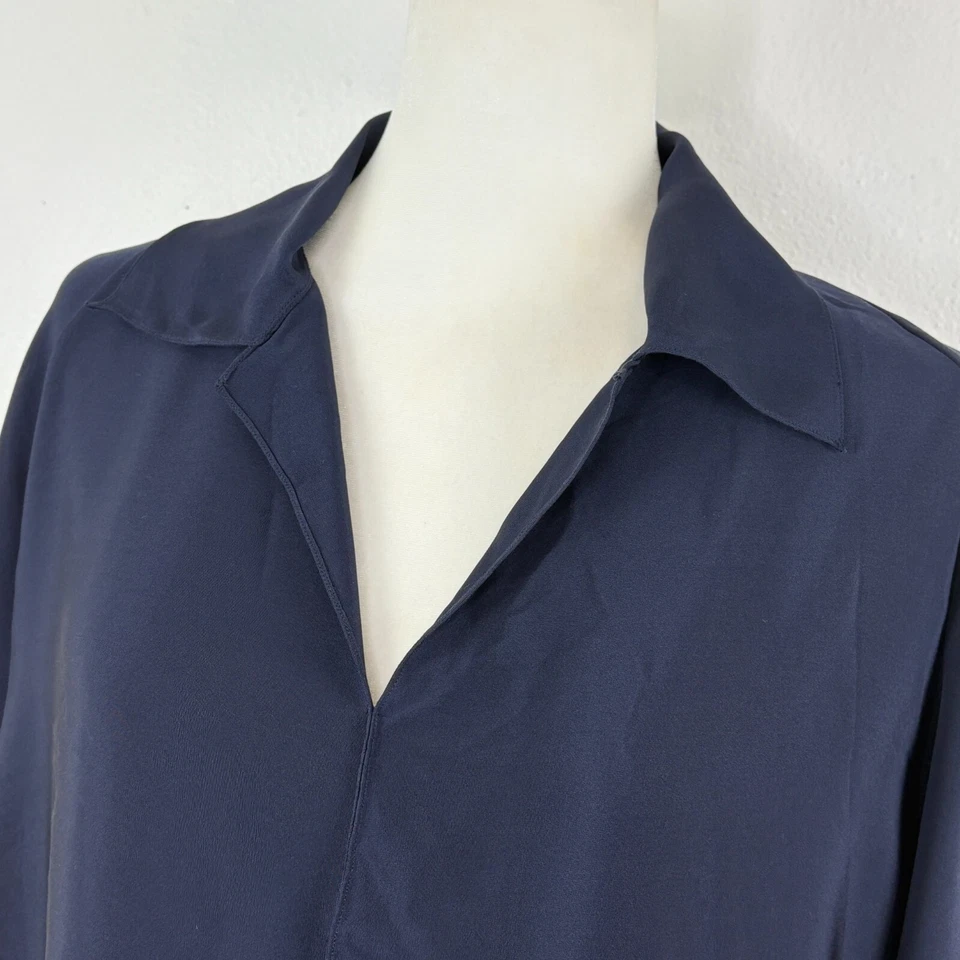 Blusa Top Ronaldus Shamask Talla 2 L? Manga Larga 100% Seda Lujo Azul Foto 2 de 4