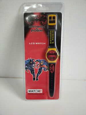 Batman & Robin Watch Watchit 1997 DC Comics LCD Armbanduhr Sealed Sammler