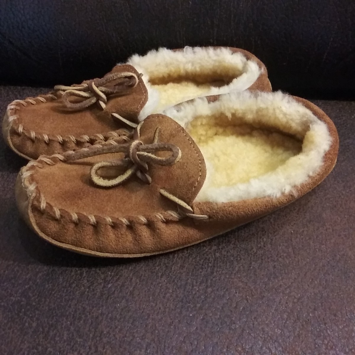 Wicked Good Moc-shearling lined PRISTINE LL Bean Mens 8 Brown Suede Wicked Good Shearling  main image 3