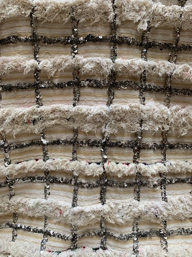 Moroccan Vintage Handira Wedding Blanket Handmade Berber Sequins Rug 03YS00330 - Picture 7 of 12