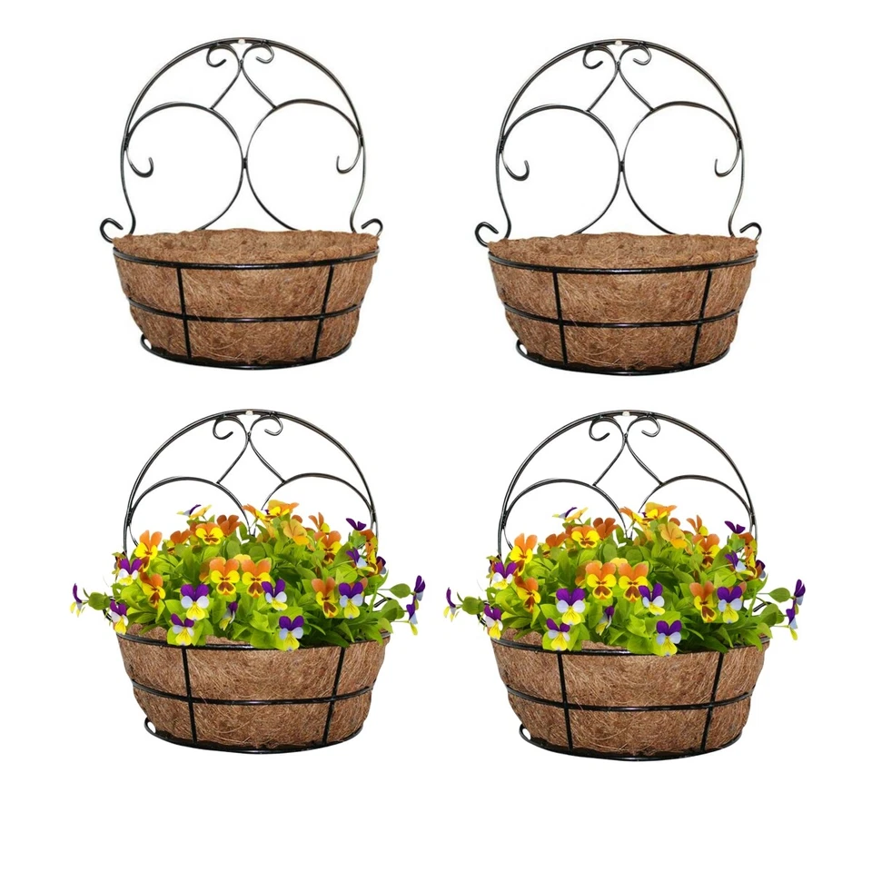 4 Pack Wall Hanging Planter Basket with Coco Liner Fence Hanging Planter Pot - Image 2 of 4