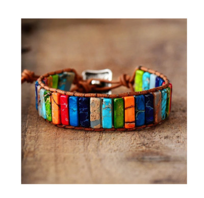 Boho Leder Wickelarmband Handarbeit mit echten Stein Edelstein Perlen - Geschenkbox UK