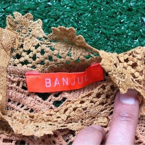 Banjul Mustard Crochet Crop Top Sleeveless Sheer Top Size S - Picture 5 of 5