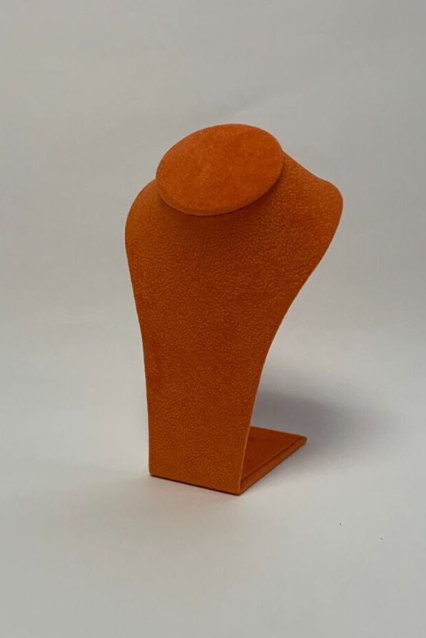 Miniature Jewellery Display Upright Bust (Mandarin Orange Suede) Necklace Stand