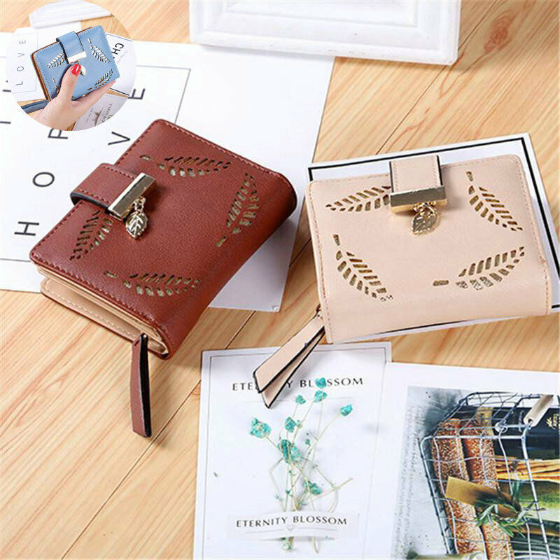 Card Holder Cash Purse Bag Hand Leather Folding Girl Wallet Small Short Coin-image
