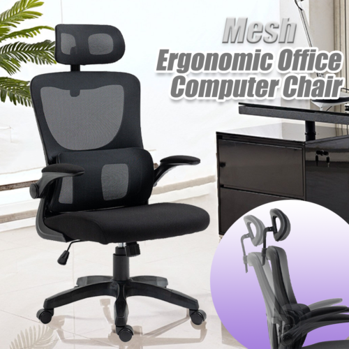 Ergonomic Office Chair Premium Mesh Seat Computer Executive Headrest Black - Picture 1 of 14
